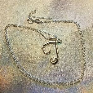 Silver T monogram necklace